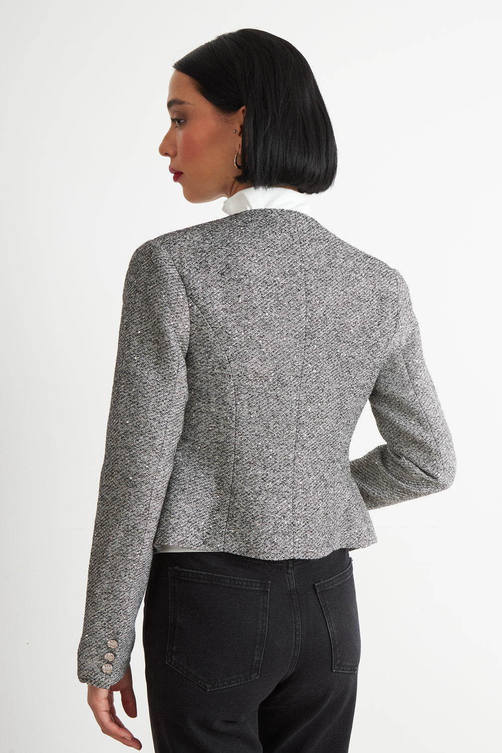Blazer Cuello Redondo sin Solapa Gris