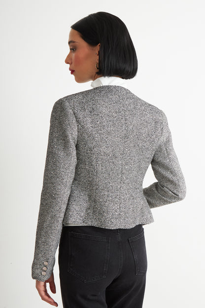 Blazer Cuello Redondo sin Solapa Gris