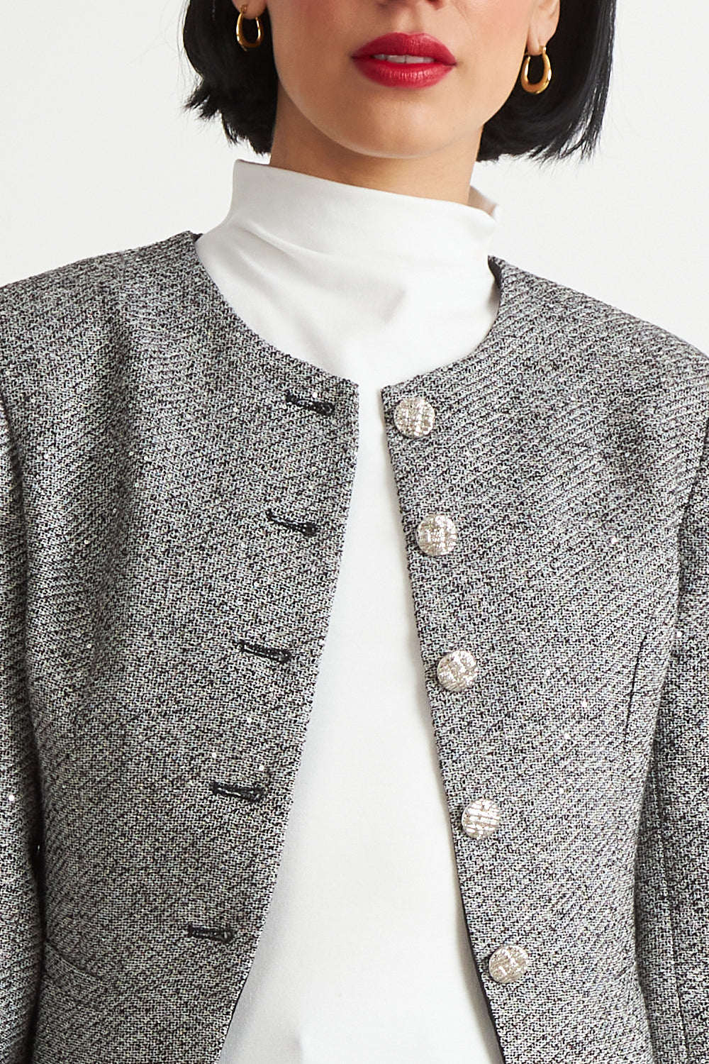 Blazer Cuello Redondo sin Solapa Gris
