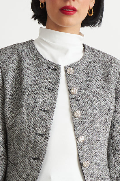 Blazer Cuello Redondo sin Solapa Gris