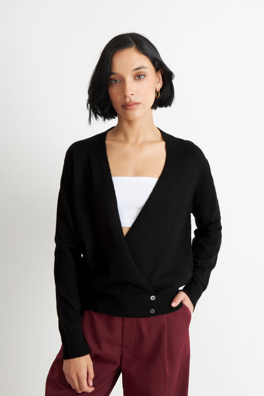 Sweater Cruzado con Botones Negro