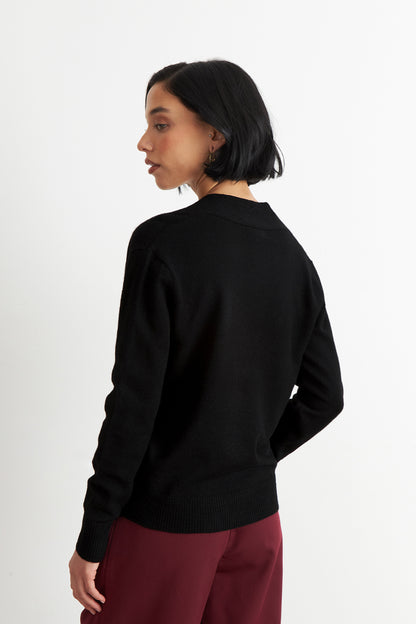 Sweater Cruzado con Botones Negro
