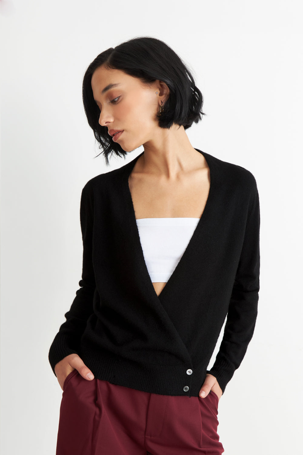 Sweater Cruzado con Botones Negro