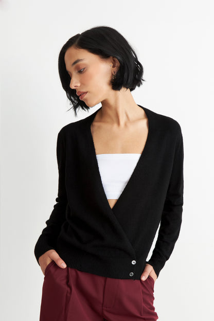Sweater Cruzado con Botones Negro