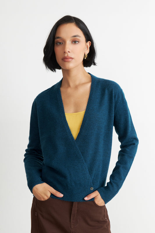 Sweater Cruzado con Botones Azul