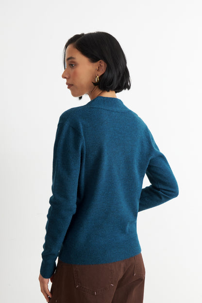 Sweater Cruzado con Botones Azul