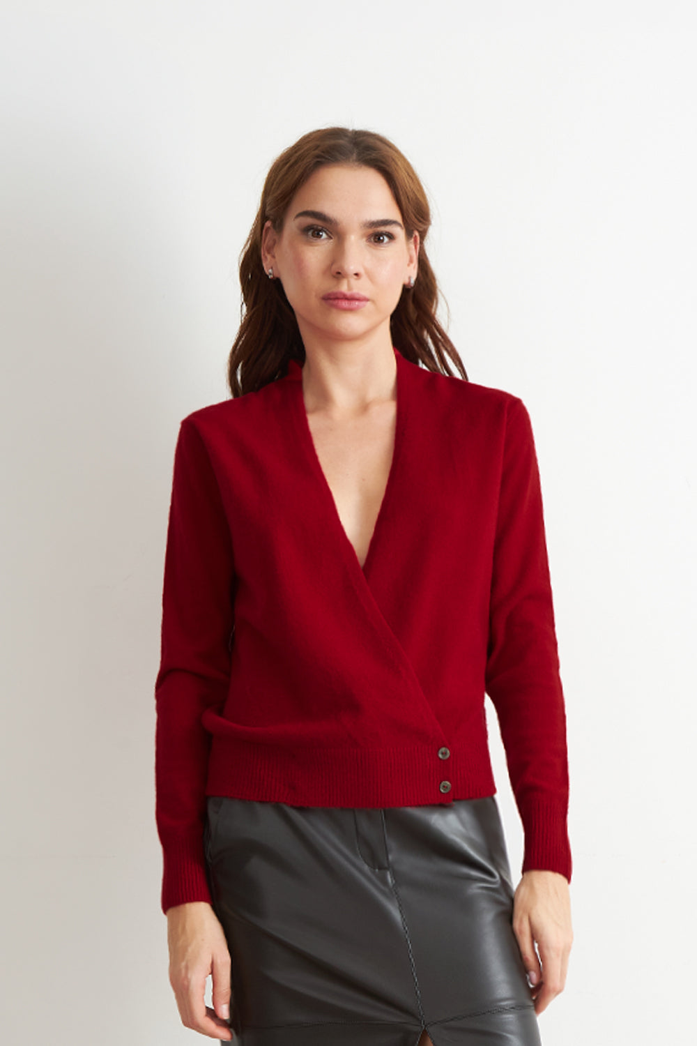 Sweater Cruzado con Botones Rojo