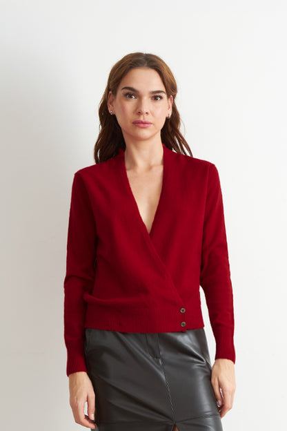 Sweater Cruzado con Botones Rojo