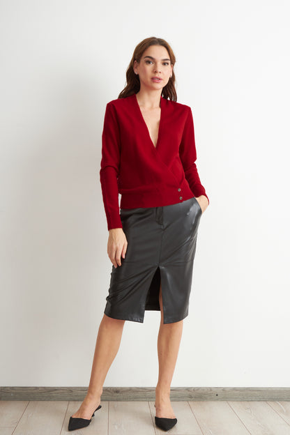 Sweater Cruzado con Botones Rojo
