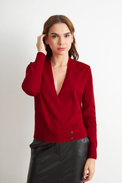 Sweater Cruzado con Botones Rojo