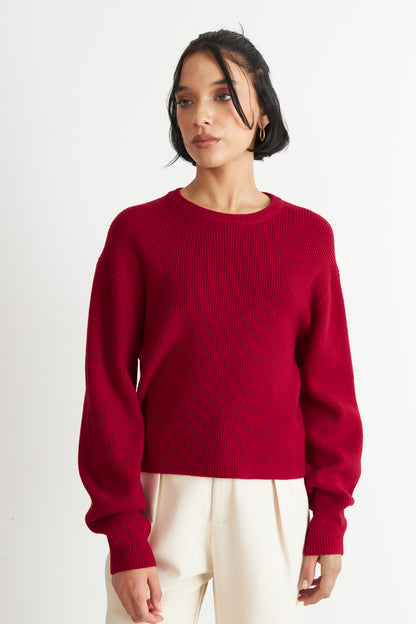 Sweater Jaspeado Cuello Redondo Rojo