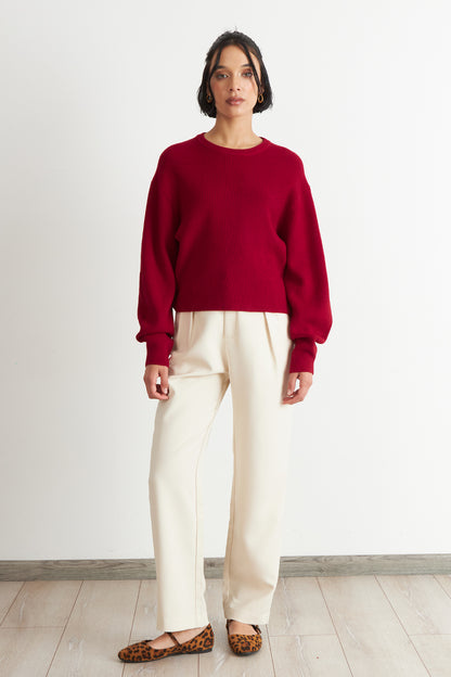 Sweater Jaspeado Cuello Redondo Rojo