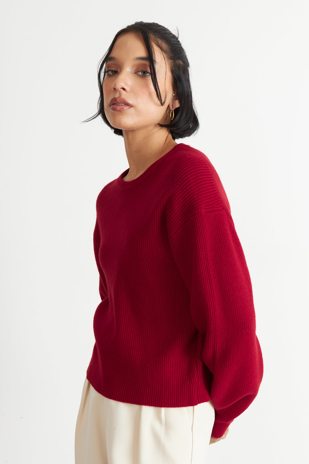 Sweater Jaspeado Cuello Redondo Rojo