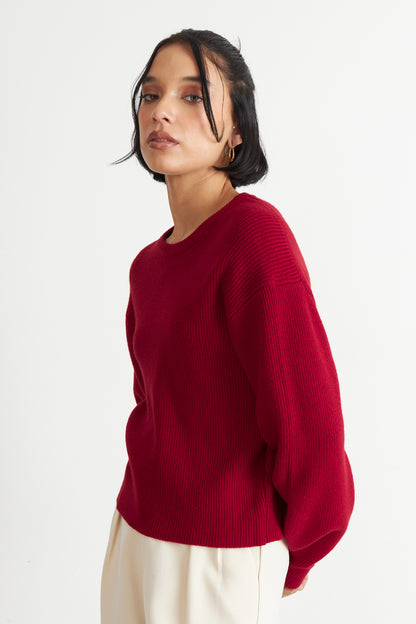 Sweater Jaspeado Cuello Redondo Rojo