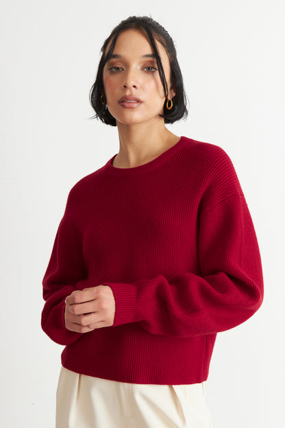 Sweater Jaspeado Cuello Redondo Rojo