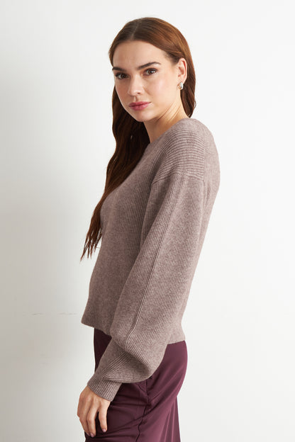Sweater Jaspeado Cuello Redondo Khaki