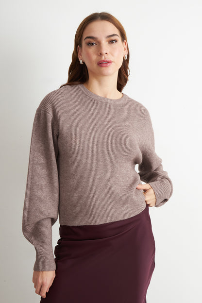 Sweater Jaspeado Cuello Redondo Khaki
