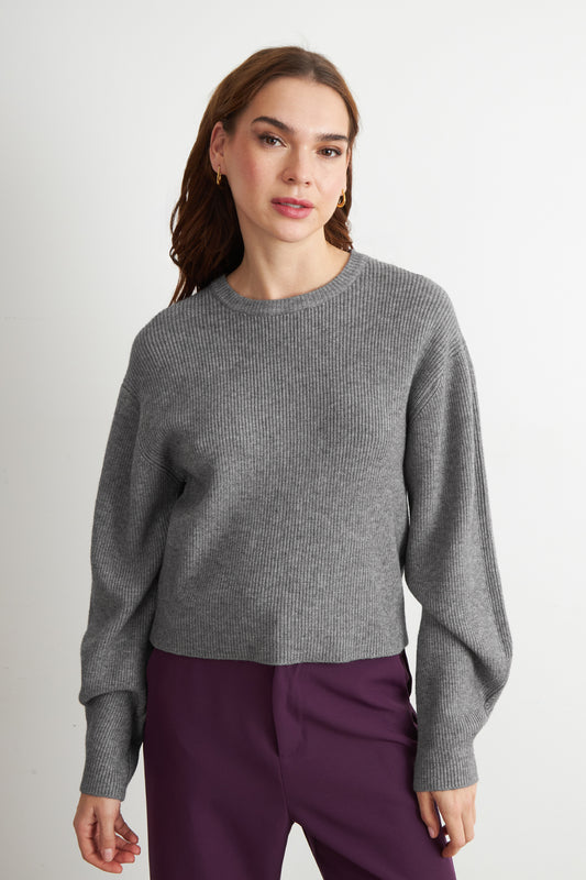 Sweater Jaspeado Cuello Redondo Gris