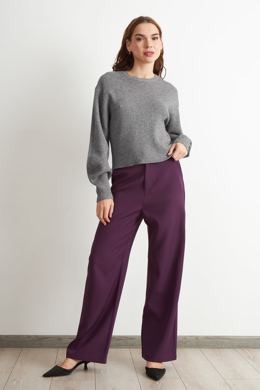 Sweater Jaspeado Cuello Redondo Gris