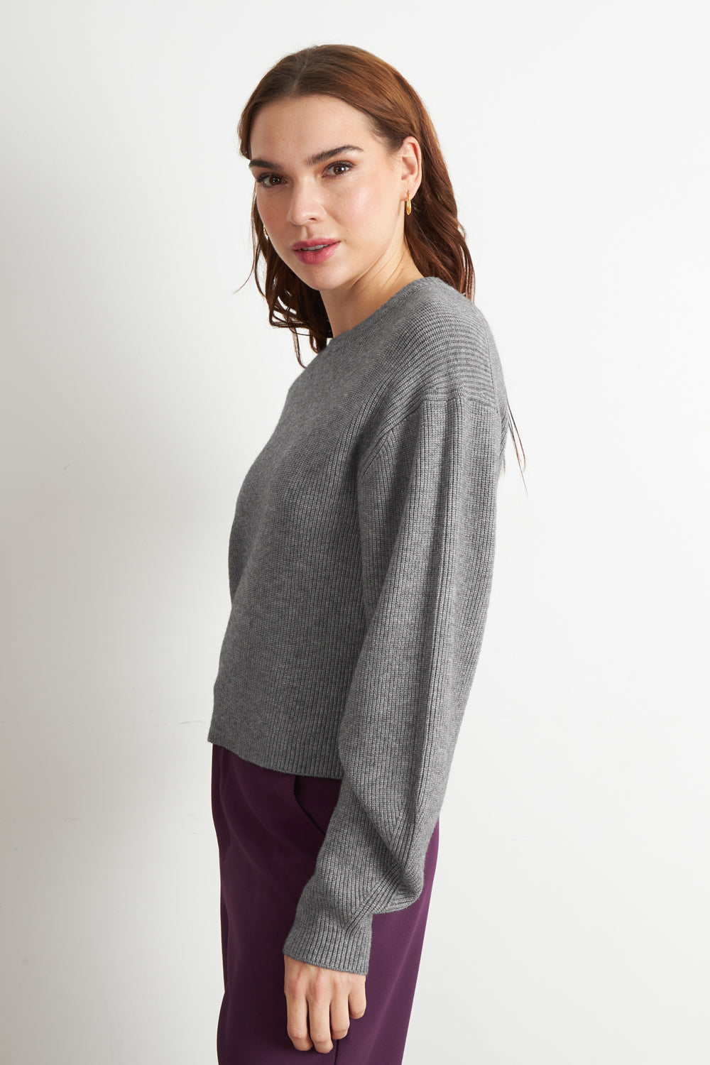 Sweater Jaspeado Cuello Redondo Gris