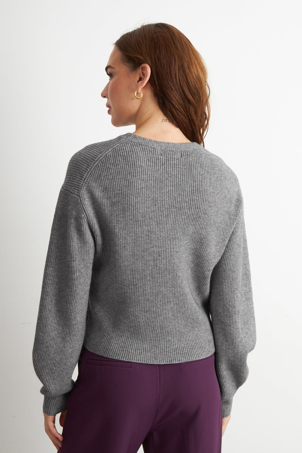 Sweater Jaspeado Cuello Redondo Gris