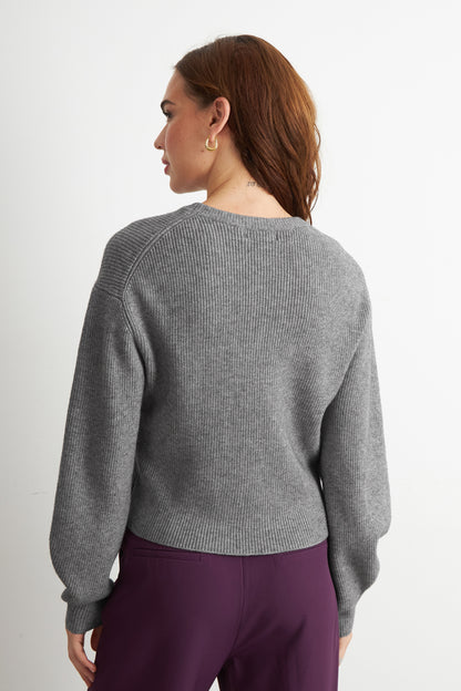 Sweater Jaspeado Cuello Redondo Gris