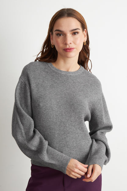 Sweater Jaspeado Cuello Redondo Gris