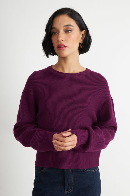 Sweater Jaspeado Cuello Redondo Morado