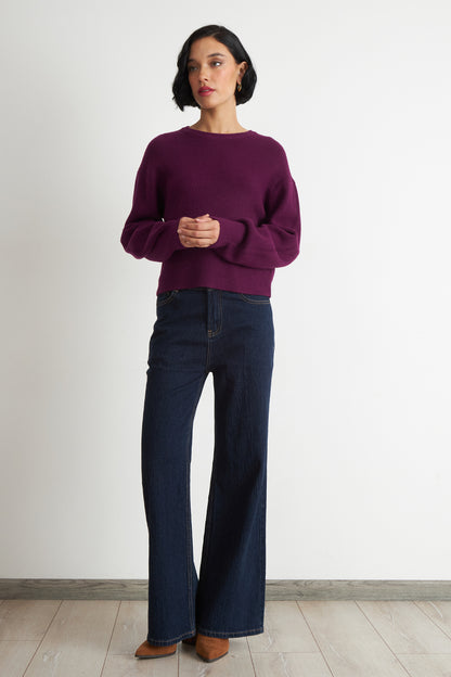 Sweater Jaspeado Cuello Redondo Morado