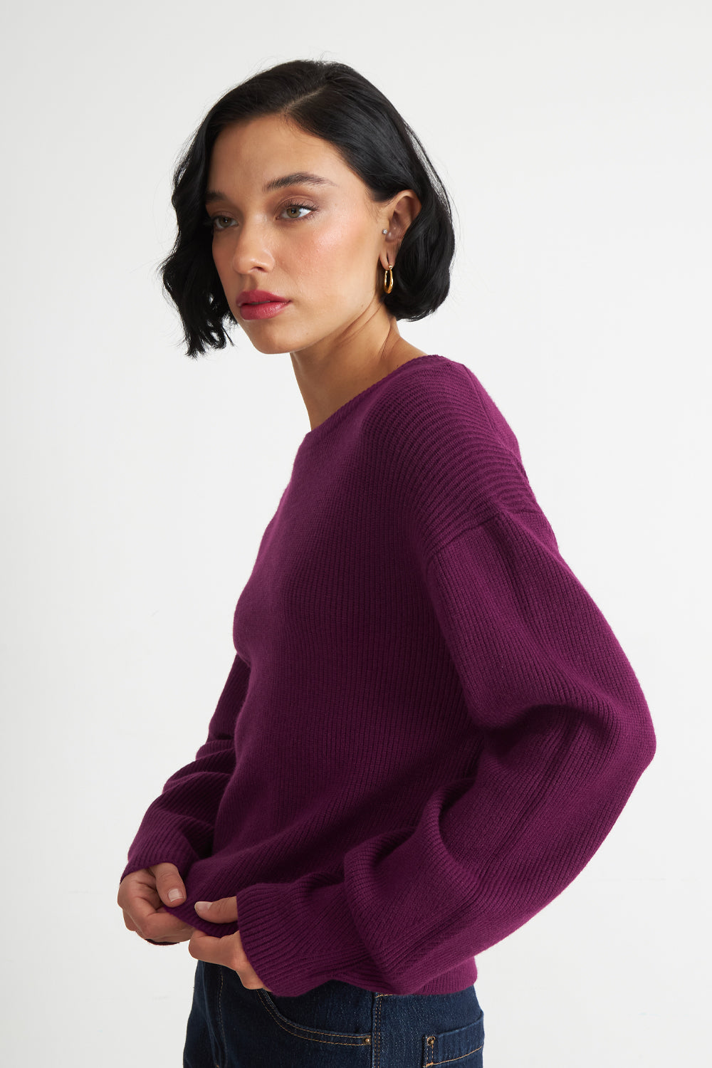 Sweater Jaspeado Cuello Redondo Morado