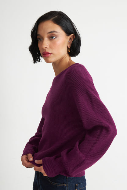 Sweater Jaspeado Cuello Redondo Morado