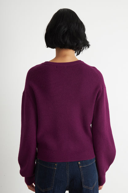 Sweater Jaspeado Cuello Redondo Morado