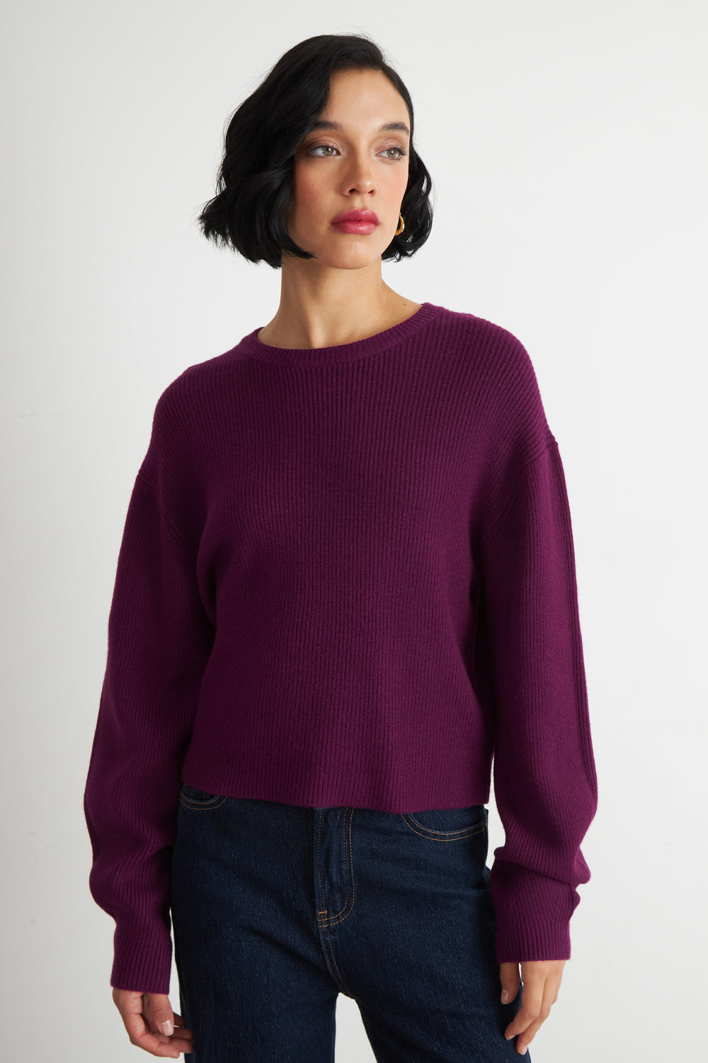 Sweater Jaspeado Cuello Redondo Morado