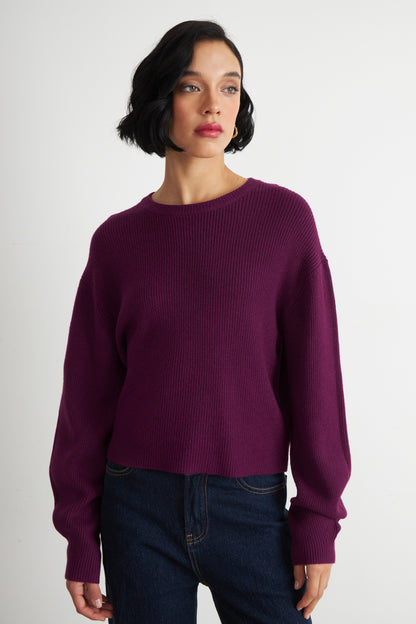 Sweater Jaspeado Cuello Redondo Morado