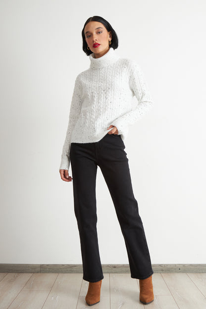 Sweater Trenzado Cuello Alto Blanco