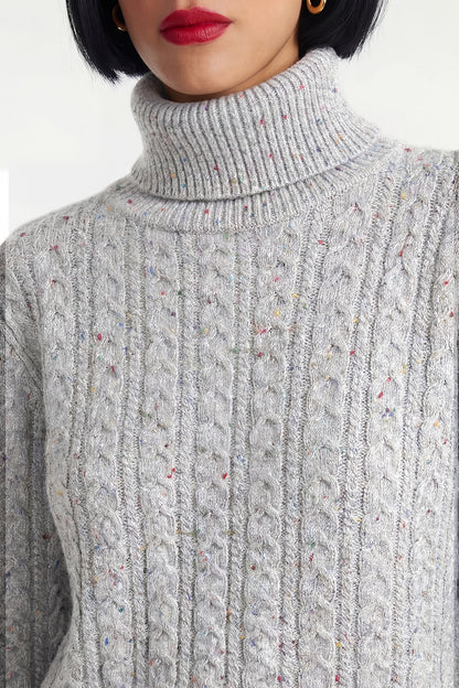 Sweater Trenzado Cuello Alto Gris