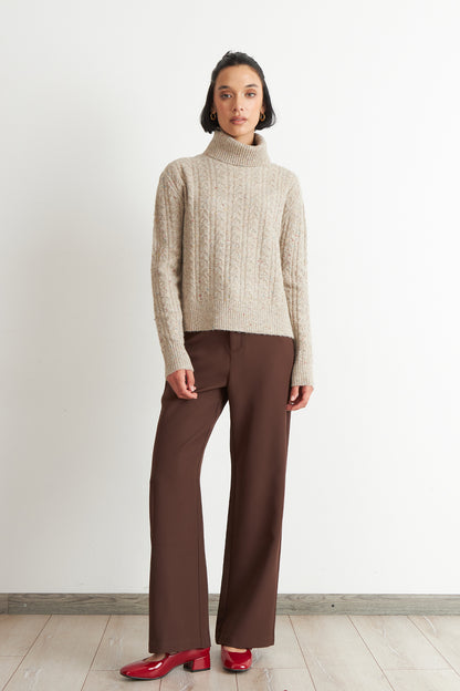 Sweater Trenzado Cuello Alto Camel