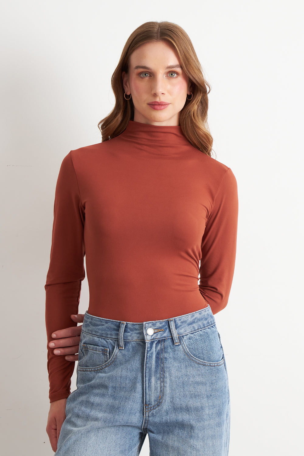 Polera Manga Larga Cuello Alto Óxido