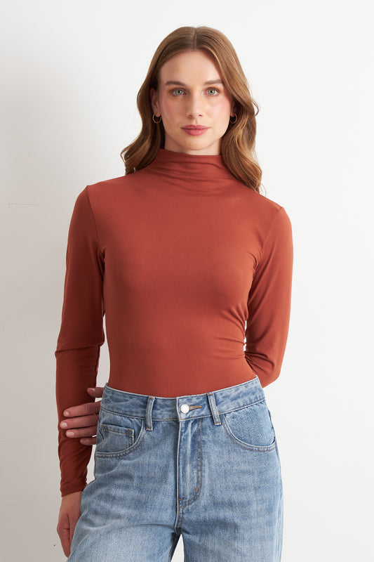Polera Manga Larga Cuello Alto Óxido