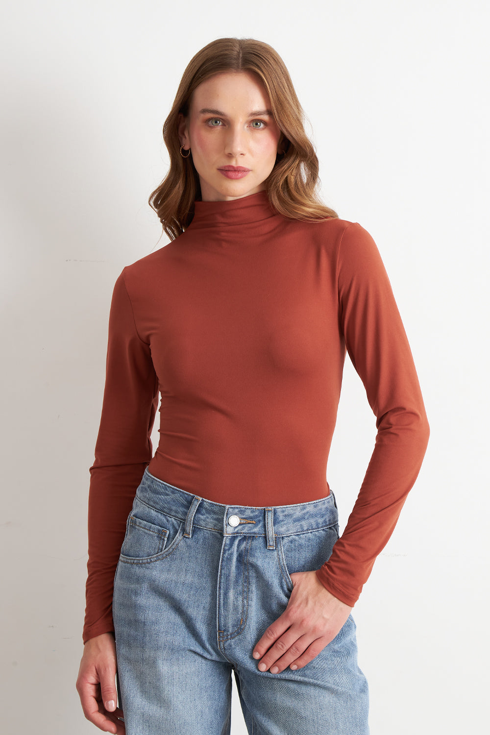Polera Manga Larga Cuello Alto Óxido