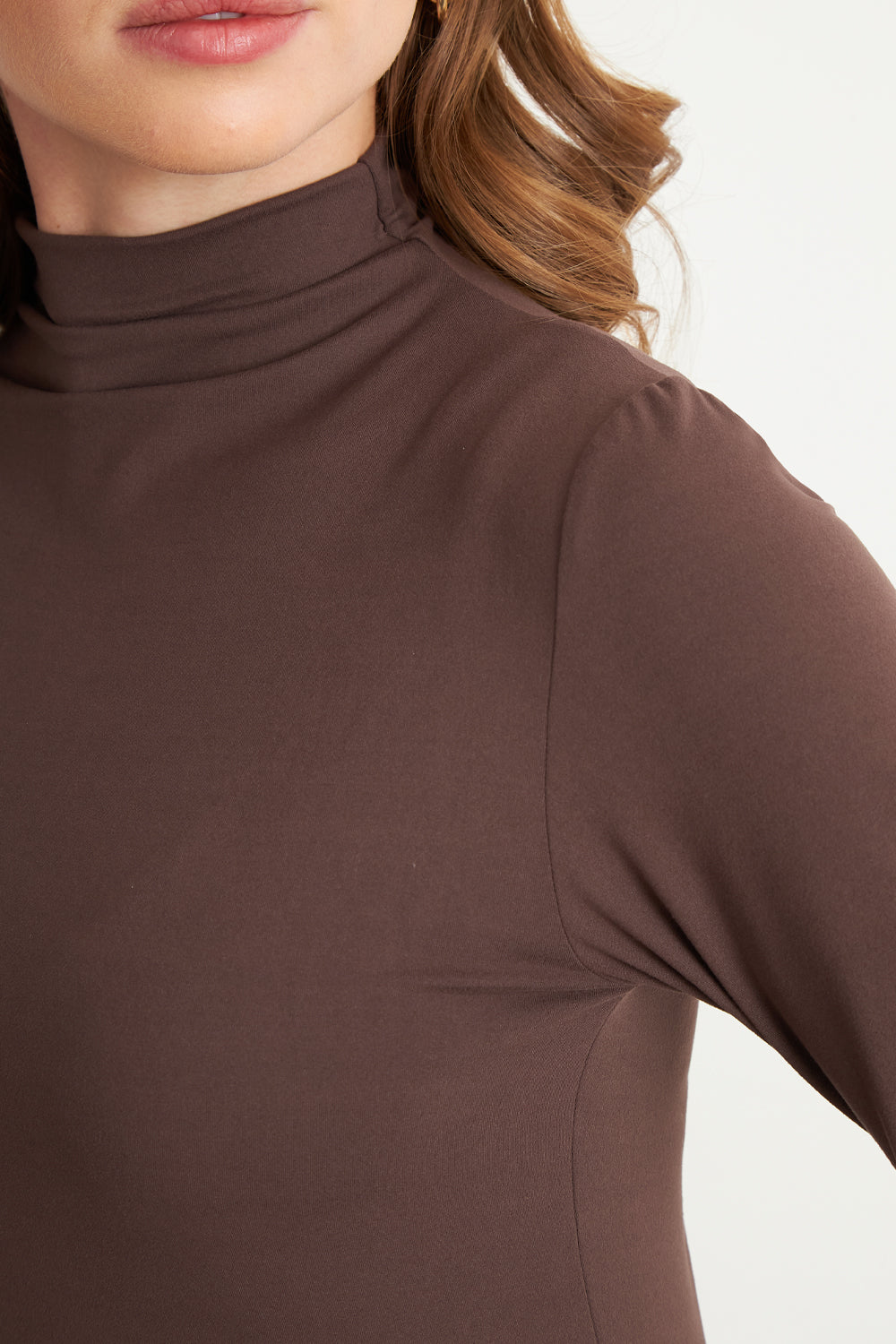 Polera Manga Larga Cuello Alto Café