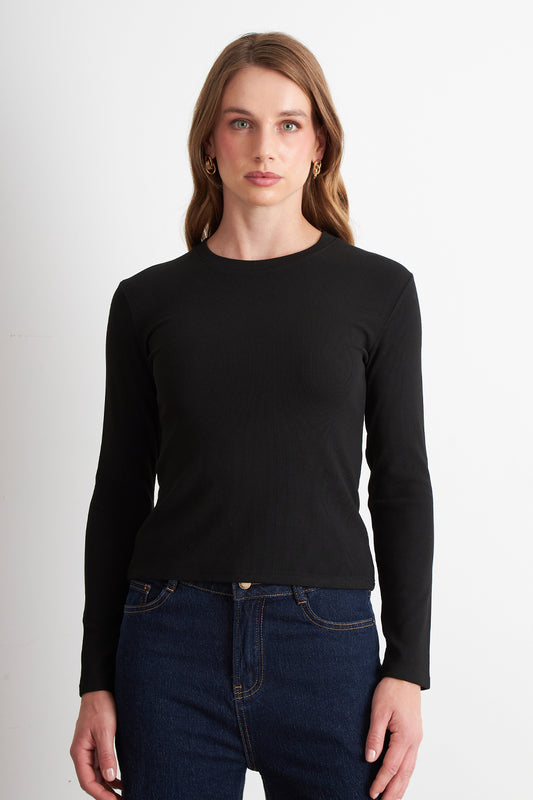 Polera Polar Manga Larga Negro