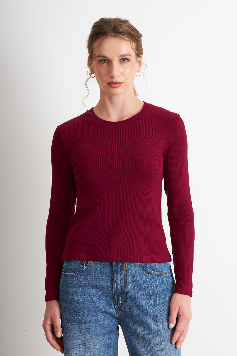 Polera Polar Manga Larga Burdeo