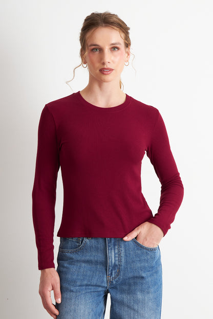 Polera Polar Manga Larga Burdeo