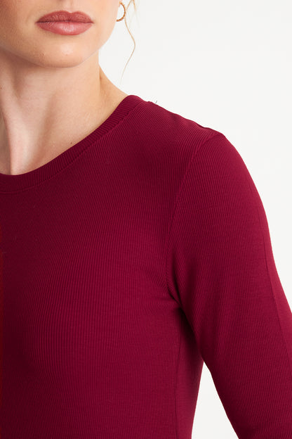 Polera Polar Manga Larga Burdeo
