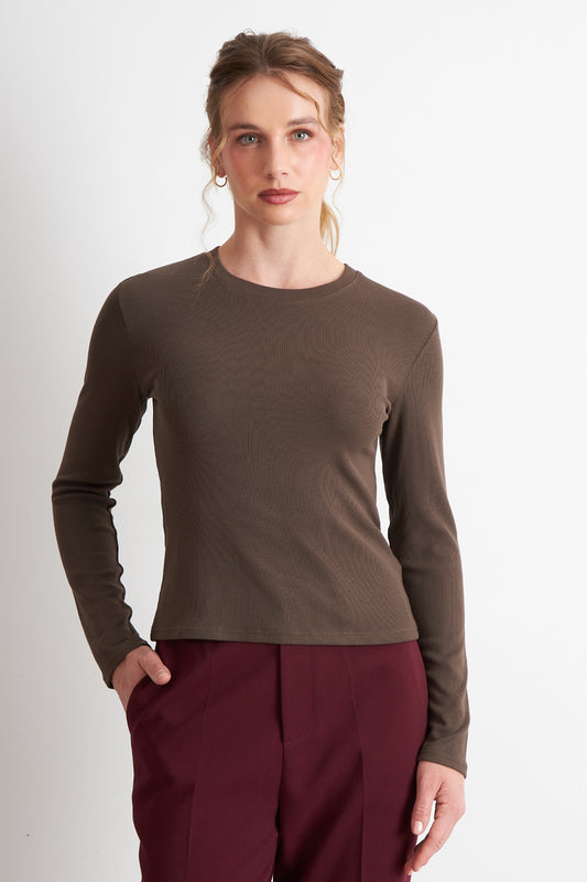 Polera Polar Manga Larga Café