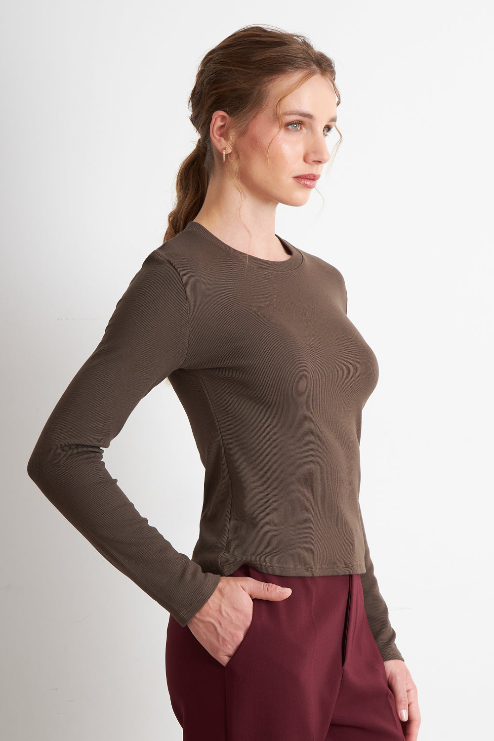 Polera Polar Manga Larga Café