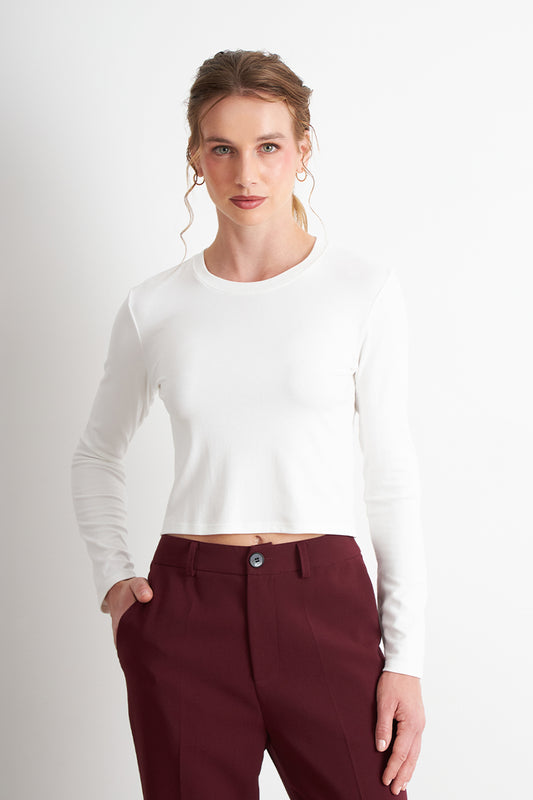 Polera Manga Larga Crop Blanco