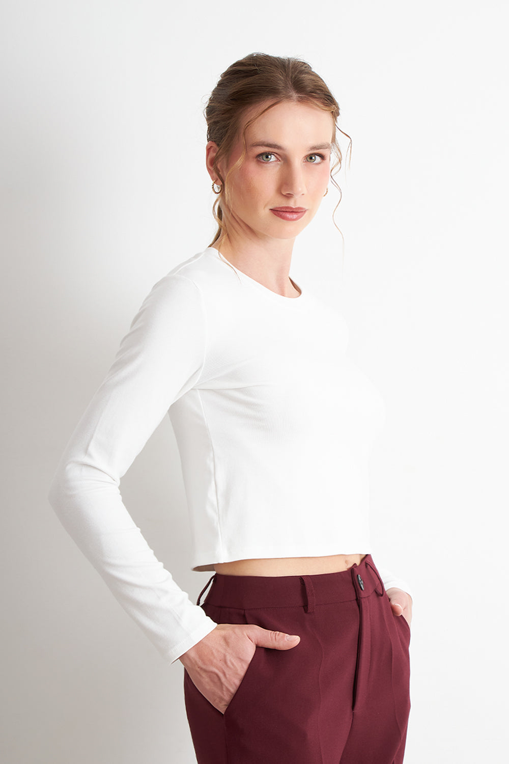 Polera Manga Larga Crop Blanco