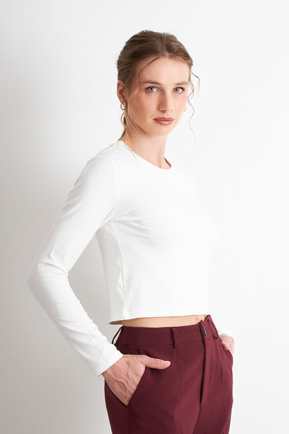 Polera Manga Larga Crop Blanco